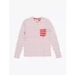 Reigning Champ Long Sleeve Pocket Tee Heather Ash/Red Stripe Front