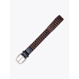 Anderson's Belt Braided Nylon/Leather Navy/Brown Front View