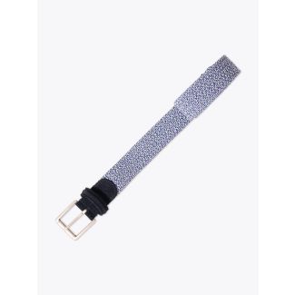 Anderson's Suede-Trimmed Elasticated Woven Belt Navy Blue White Melange Front View