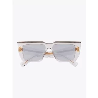 Balmain B-VI Square-Frame Grey Crystal Sunglasses with folded temples front view