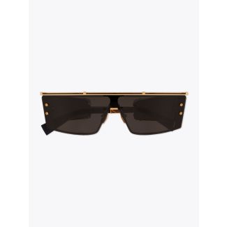 Balmain Wonder Boy III Shield-Shaped Gold/Black Sunglasses with folded temples front view