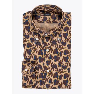 Barba Napoli Shirt BD Collar Floral-Print Linen Brown - E35 SHOP