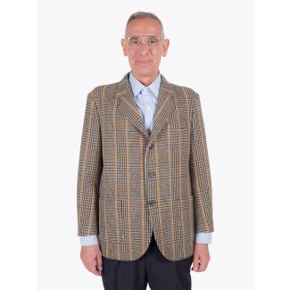 Salvatore Piccolo Prince of Wales Beige/Blue Wool Blazer Front View