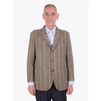 Salvatore Piccolo Prince of Wales Beige/Blue Wool Blazer Front View