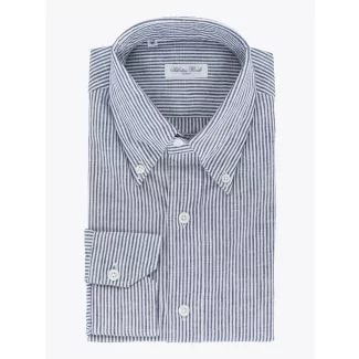 Salvatore Piccolo Slim Fit Button Down Striped Oxford Shirt Indigo 1