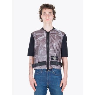 Stone Island 444J2 Vest Paper Poly SI House Check Grid Grey Full View