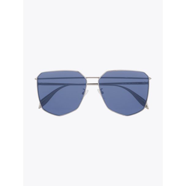 Alexander McQueen Metal Shield Piercing Frame Sunglasses Silver 1