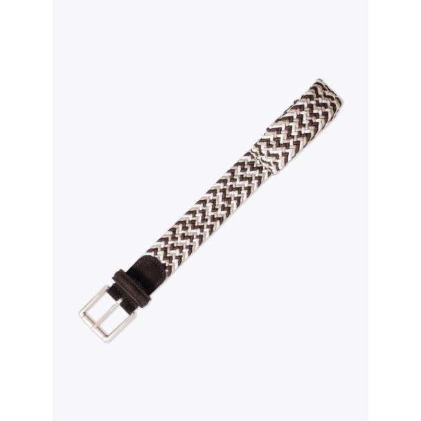 Anderson's Suede-Trimmed Elasticated Belt Brown-White-Beige Front View