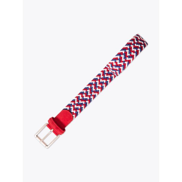 Anderson's Suede-Trimmed Elasticated Belt White-Red-Blue Front View