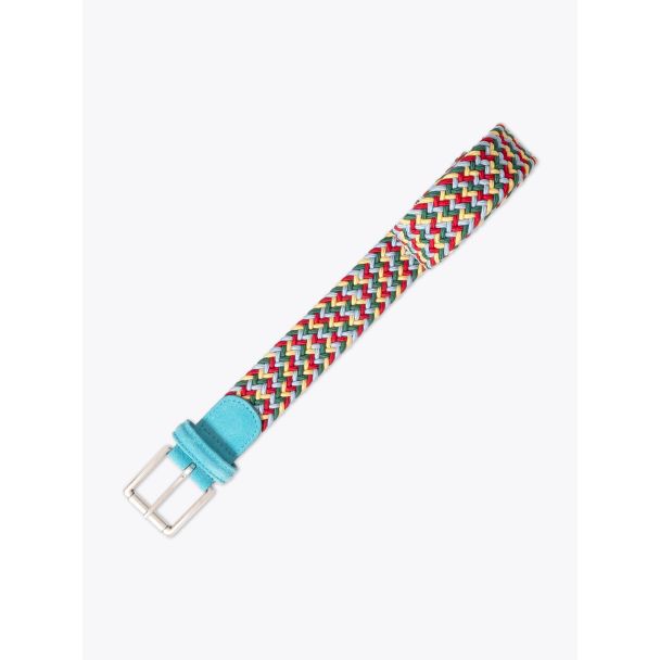 Anderson's Suede-Trimmed Elasticated Belt Sky-Green-Gold-Red Front View