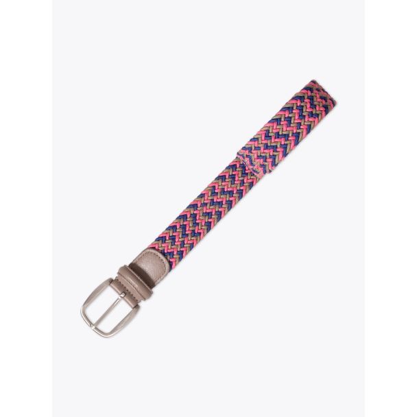 Anderson's Leather-Trimmed Elasticated Belt Pink-Gold-Blue Front View