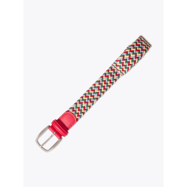 Anderson's Leather-Trimmed Elasticated Belt Red-Green-Yellow-Blue Front View