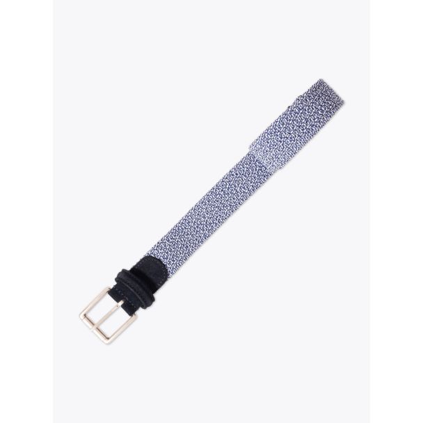Anderson's Suede-Trimmed Elasticated Woven Belt Navy Blue White Melange Front View