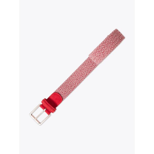 Anderson's Suede-Trimmed Elasticated Woven Belt Red White Melange Front View