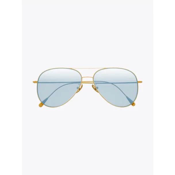 Cutler and Gross 1266 Aviator Sunglasses Gold Plated with Pale Light Blue Lens 1