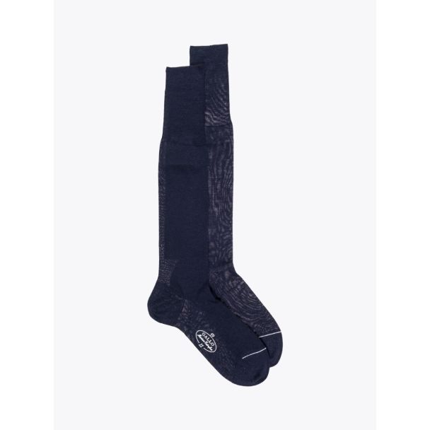 Gallo Long Socks Plain Wool Navy Blue 1