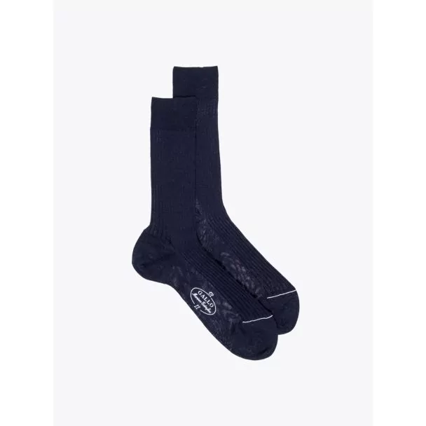 Gallo Short Socks Ribbed Wool Navy Blue 1