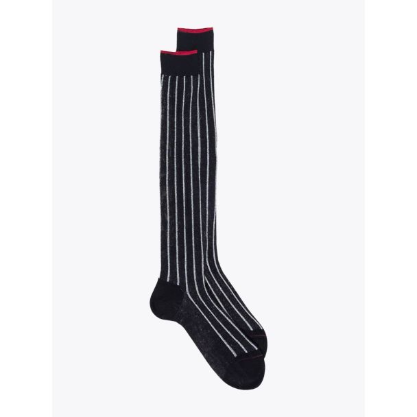 Gallo Long Socks Twin Ribbed Cotton Black / Silver 1