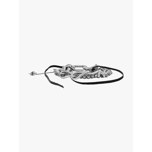 Goti BR1154 Silver Bracelet w/Leather Front View