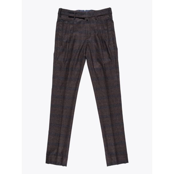 Giab's Archivio Cocktail Wool Pleated Pants Check Brown / Navy Blue 1