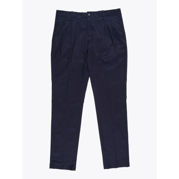 Giab's Archivio Verdi Pleated Pants Cotton Navy Blue Front View