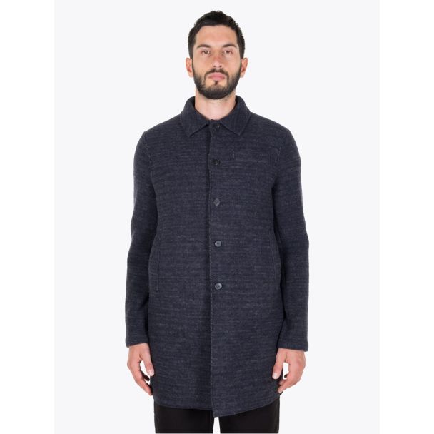 Harris Wharf London Man Mac Coat Rought Tartan Blue Grey Full View