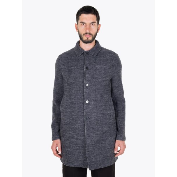 Harris Wharf London Man Mac Coat Rought Tartan Middle Grey Full View