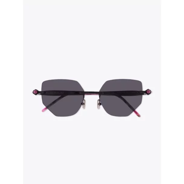 Kuboraum Mask P58 Frameless Cat-Eye Sunglasses Black with folded temples front view