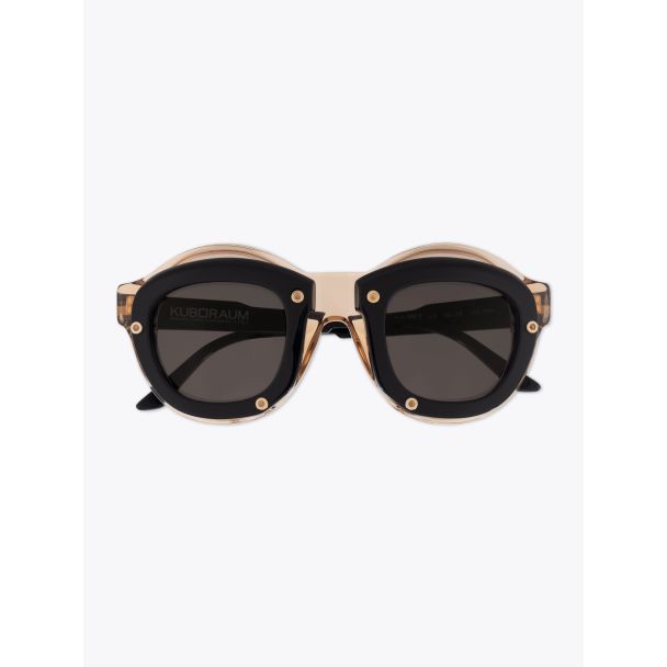 Kuboraum Mask W1 Round-Frame Sunglasses Honey/Black frame with temples folded front view