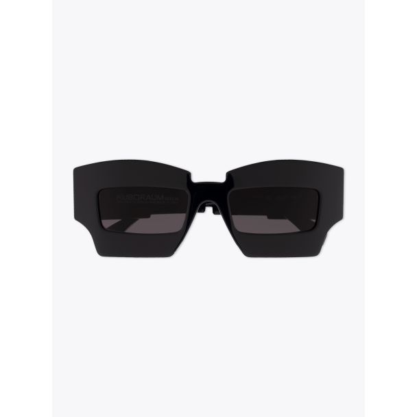 Kuboraum Mask X6 Cat-Eye Sunglasses Black Shine frame with temple folded front view
