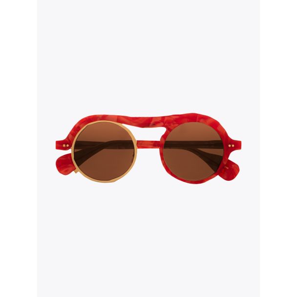 Masahiromaruyama Monocle MM-0051 No.3 Sunglasses Marble Red / Gold Front View