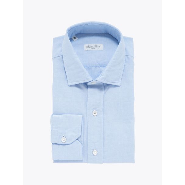 Salvatore Piccolo Slim Fit Collar PC-Open Cotton Oxford 120 Shirt Light Blue