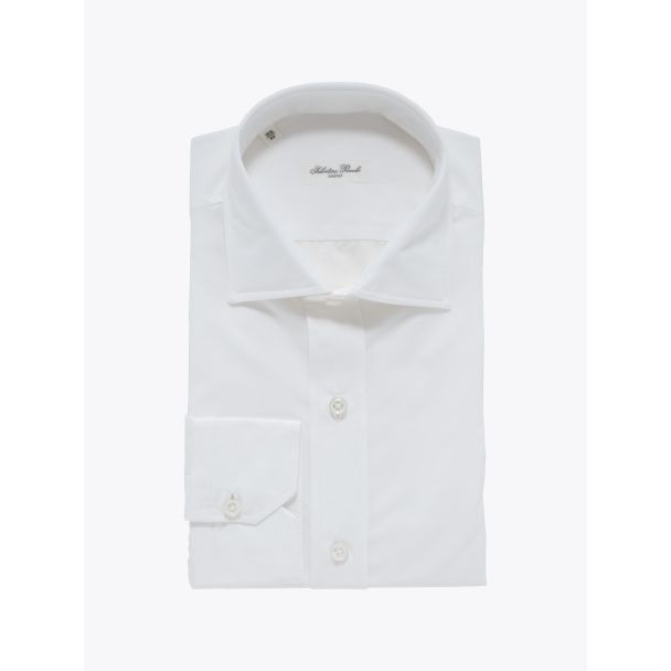 Salvatore Piccolo Slim Fit Collar PC-Open Cotton Poplin Shirt White Stone