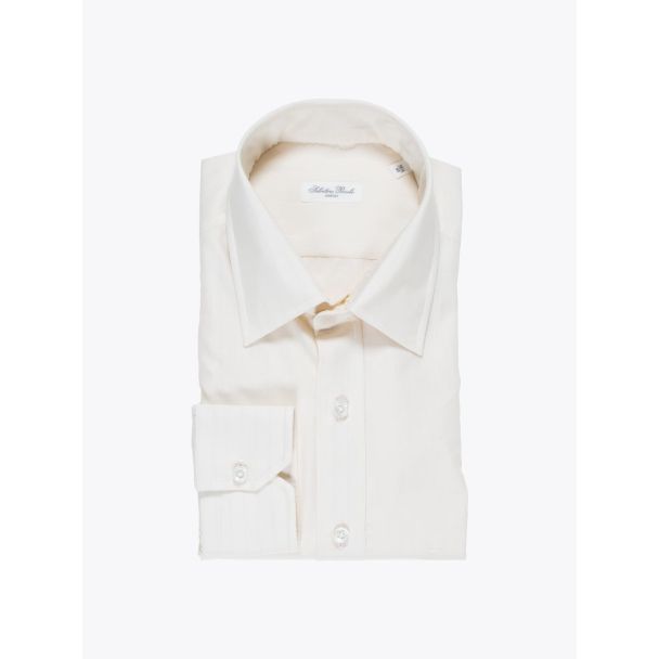 Salvatore Piccolo Cotton Dress Shirt Striped Ecru