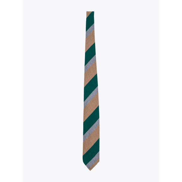 Salvatore Piccolo Ties Striped Wool and Silk Green / Camel 1