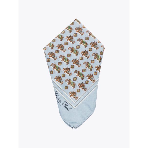 Salvatore Piccolo Pocket Square Printed Wool and Silk Blue / Brown 1