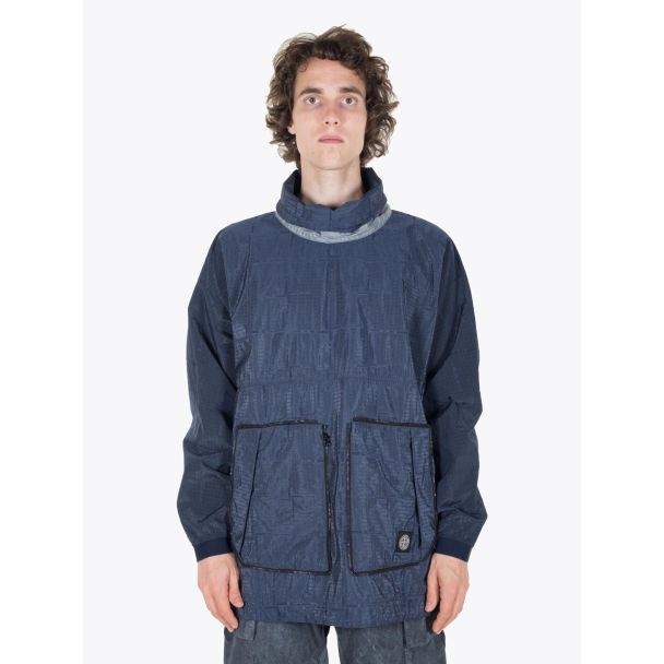 Stone Island Anorak SI House Check Jaquard On Nylon Metal Black Watro Packable Dark Blue Full View