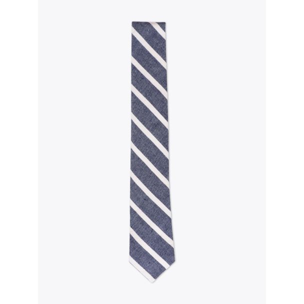 The Hill-Side Pointed Tie Cotton/Linen Narrow Border Stripe Front View
