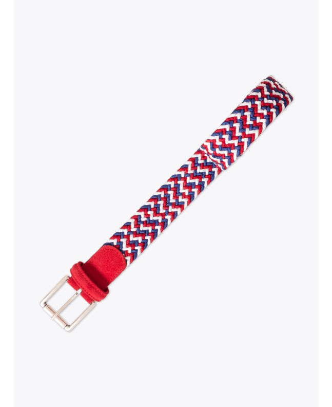 Anderson's Suede-Trimmed Elasticated Belt White-Red-Blue Front View