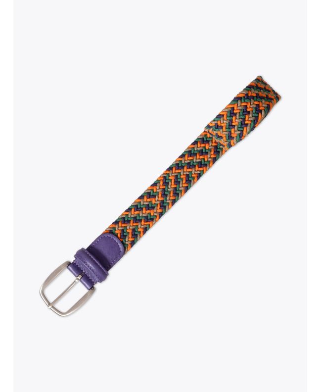Anderson's Belt Braided Nylon/Leather Orange/Navy/Green/Gold Front View