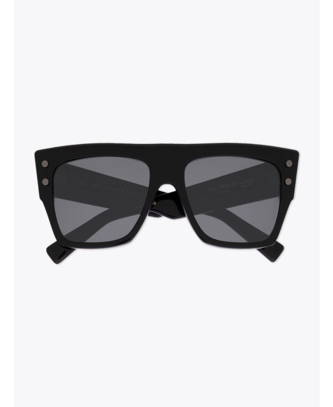 Balmain B-I Square-Frame Black Acetate Sunglasses Front View
