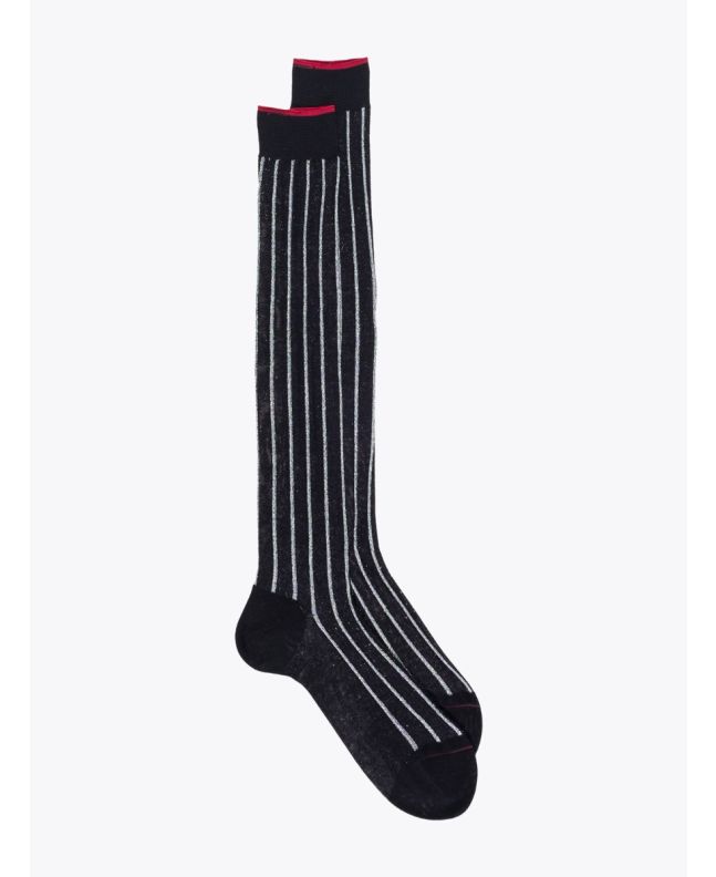Gallo Long Socks Twin Ribbed Cotton Black / Silver 1