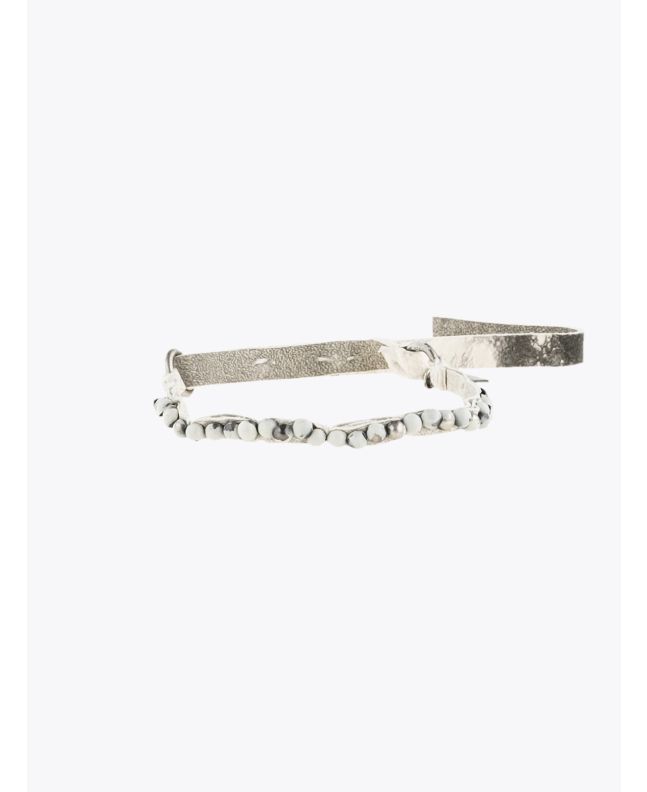 Goti Distressed Metal Ball Bracelet Silver / Leather White 1