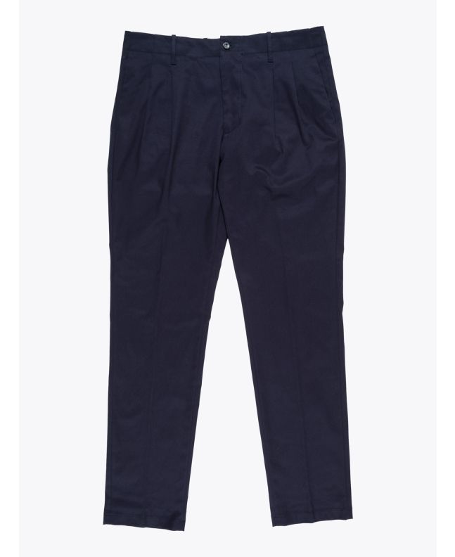 Giab's Archivio Verdi Pleated Pants Cotton Navy Blue Front View