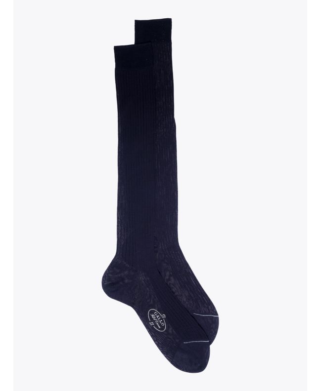 Gallo Ribbed Cotton Long Socks Navy Blue - E35 SHOP