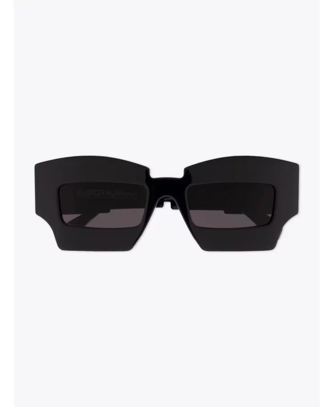 Kuboraum Mask X6 Cat-Eye Sunglasses Black Shine frame with temple folded front view
