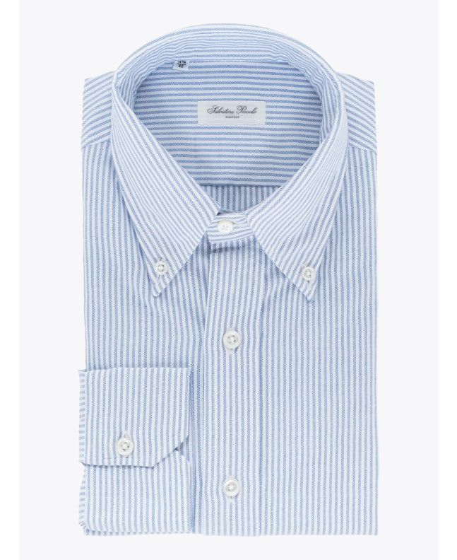 Salvatore Piccolo Slim Fit Button Down Striped Oxford Shirt Blue 1