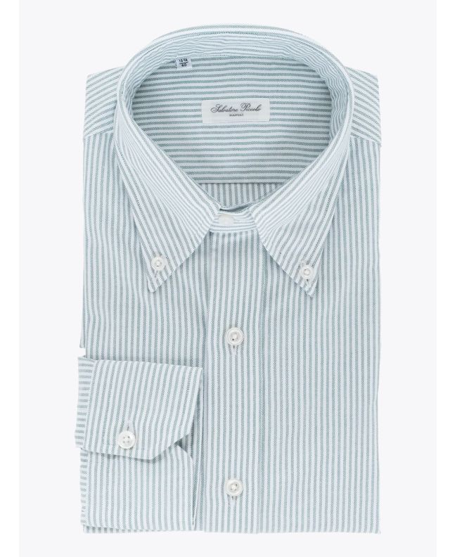 Salvatore Piccolo Slim Fit Button Down Striped Oxford Shirt Green 1