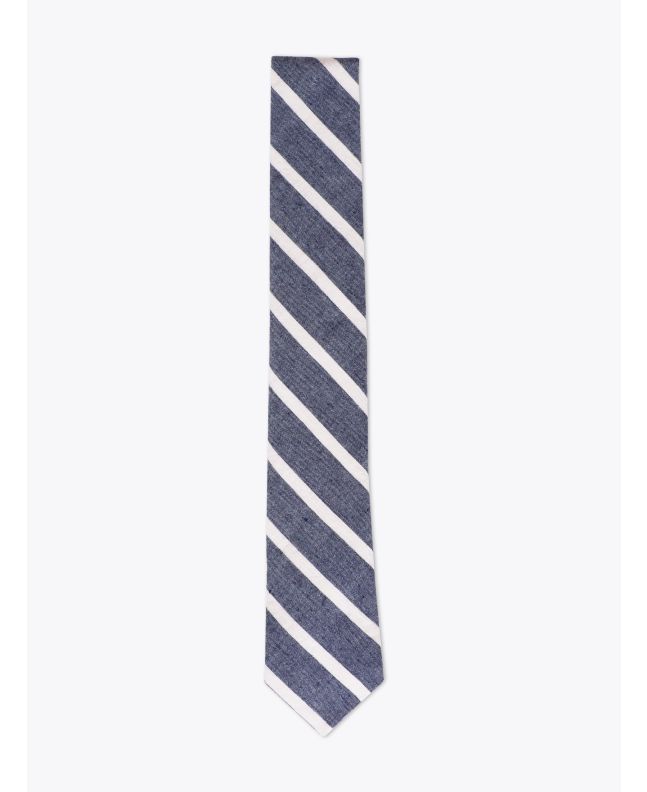 The Hill-Side Pointed Tie Cotton/Linen Narrow Border Stripe Front View