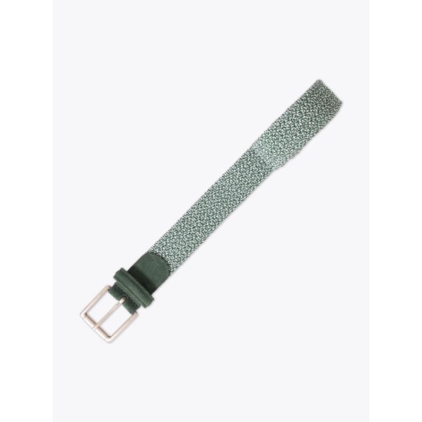 Anderson's Suede-Trimmed Elasticated Woven Belt Green White Melange Front